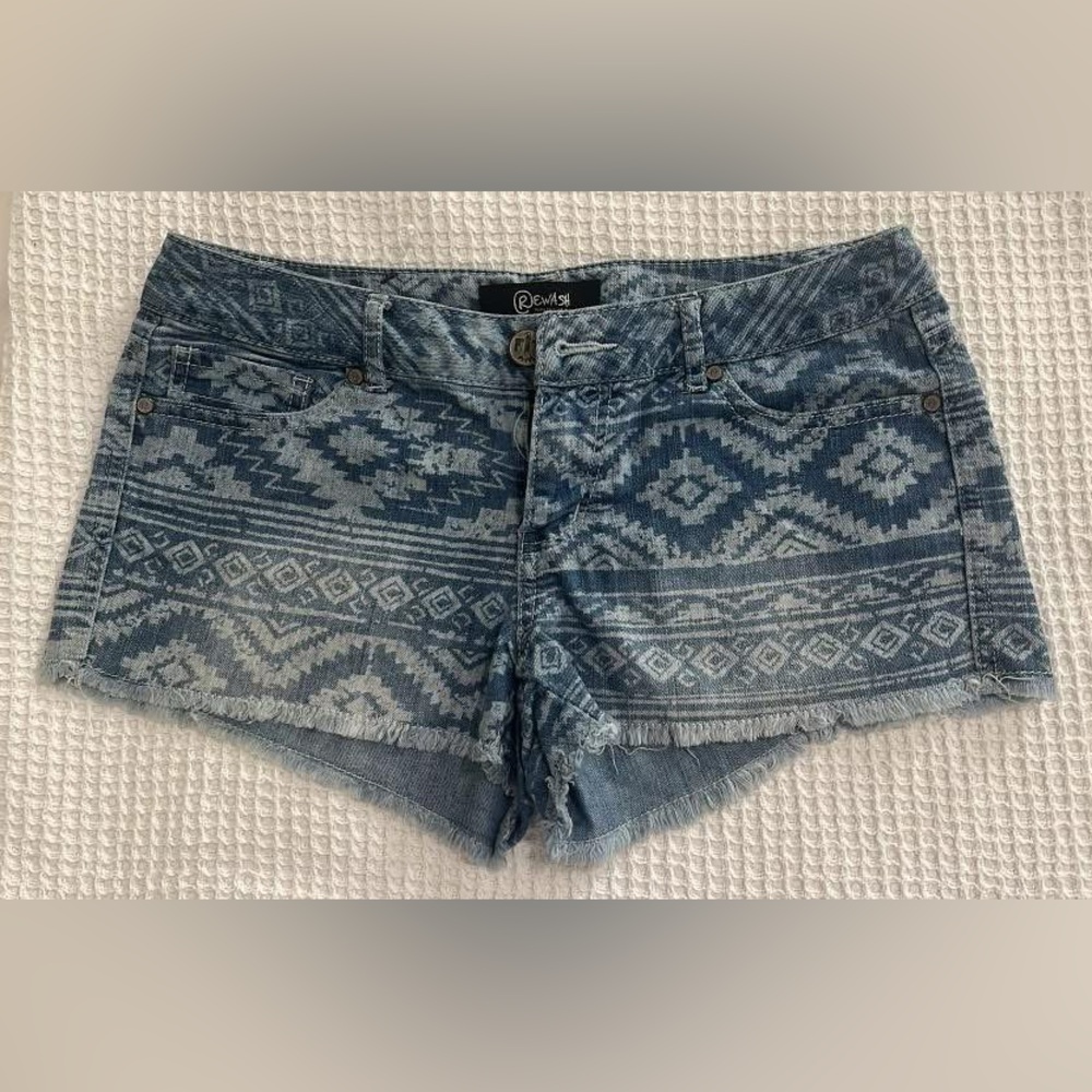 Rewash Blue Patterned Jean Shorts